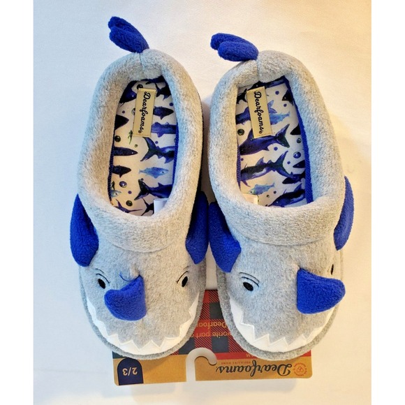 Dearfoams Memory Foam Youth Shark‎ Slippers Size 2/3 Light Heather Grey NWT - Picture 3 of 6